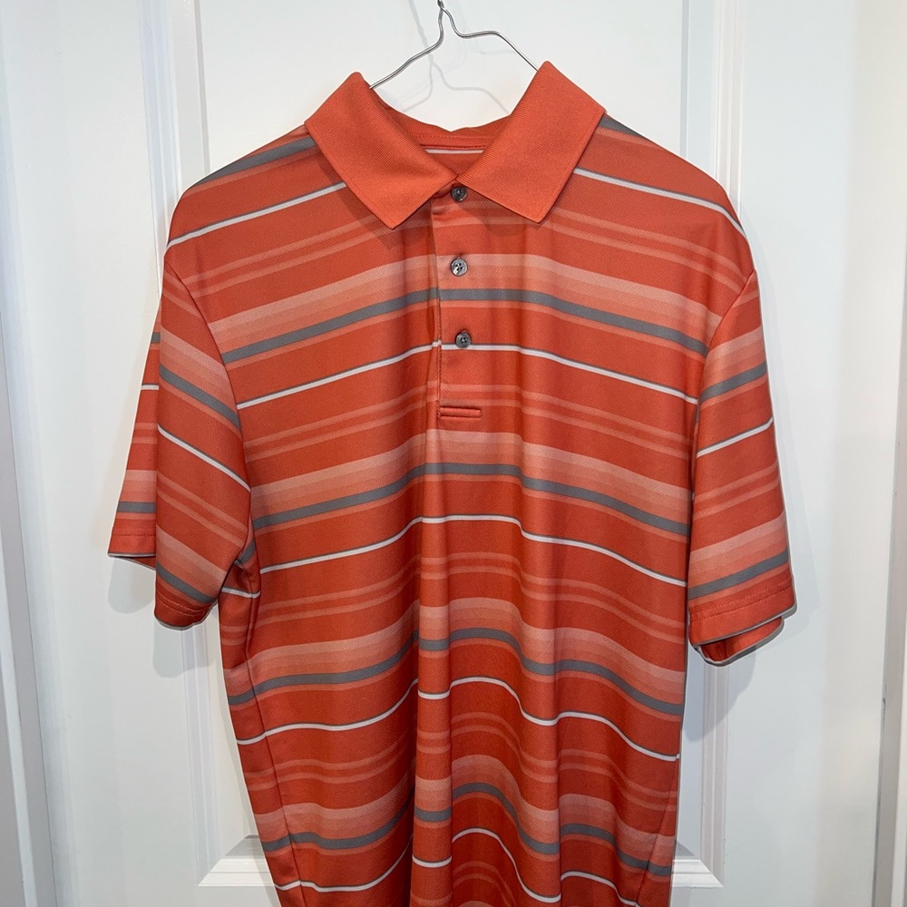 PGA Tour Collection - Men's Striped Polo Shirt - Orange and Gray size Large